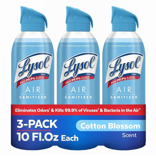 Lysol Air Sanitizer Spray + Odor Eliminator for Home & Office, Sanitizing Air Spray, Cotton Blossom Scent, 10 oz (Pack of 3)