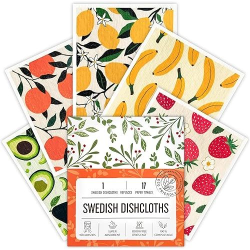 Swedish Dishcloths for Kitchen, Swedish Dish Cloths 5 Pack, Super Absorbent Reusable Paper Towels Washable, Biodegradable, Quick Drying, Dishwasher Safe