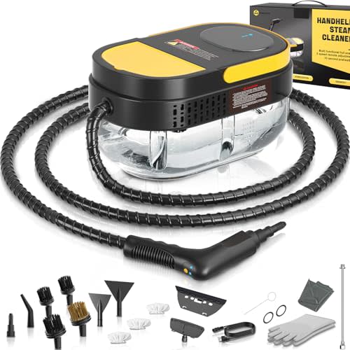 Gautye Steam Cleaner, 3-Level Adjustable Handle, 15s Heat-Up, 1.69 Quarts Tank, Portable Steamer for Cleaning with 15 pcs Accessories, Steam Cleaner for Home for Dirt, Grease, Grout, Tile,Floor, Car