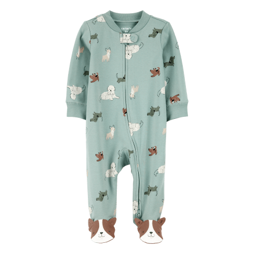 Dog Print 2-Way Zip Cotton Sleep & Play Pajamas - Green - Carter's | Carter's