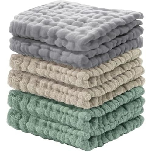 Cuddle Campus Baby Washcloths 6 Packs, Muslin Washcloths Baby,Cotton Burp Cloths, Extra Absorbent and Soft Wash Clothes for Newborns (Set-4)