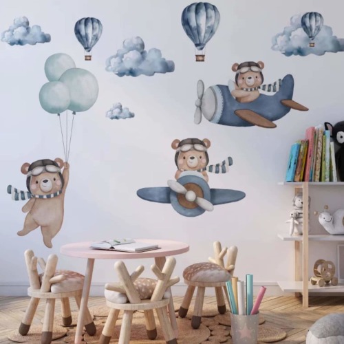 nursery wall stickers - bears, hot air balloons