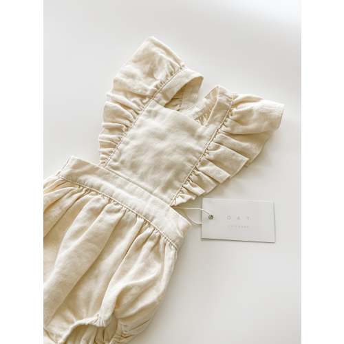 Linen Flutter Sleeve Bloomer Romper - Vanilla (6-12)