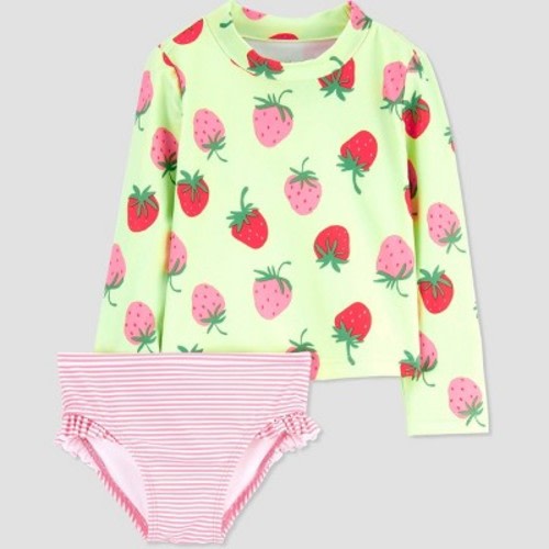 Carter's Just One You®️ Toddler Girls' Long Sleeve Rash Guard Set, Color: Green/Pink, Size: 12M