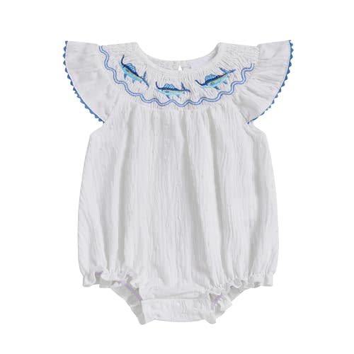 Newborn Baby Girl Shark Romper Swiss Dot Sleeveless Ruffle Smocked Bubble Romper Infant Summer Clothes 0 3 6 12 18 24 Months