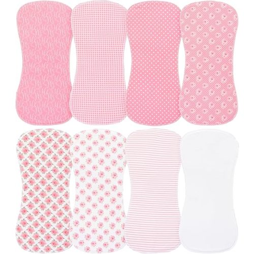 8 Pack Baby Burp Cloths, Unisex for Boys and Girls, Super Absorbent and Soft Towel,Solid Color (Pink-mg)