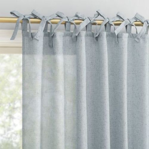 50"x63" Sun Zero Roxy Slub Texture Tacked Bow Semi-Sheer Tie Top Curtain Panel Faded Blue