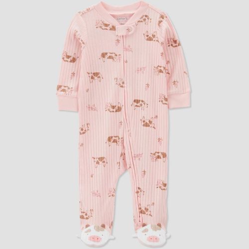 Carter's Just One You® Baby Girls' Cows Footed Pajama - Pink/Brown, Size: Newborn
