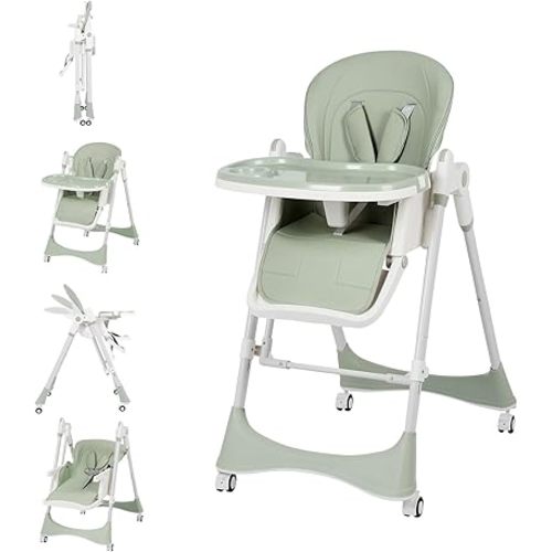 6-in-1 High Chair with Rocker | Convertible Baby High Chair for Newborn to Toddler | Easy-Clean, Foldable & Adjustable with Removable Tray, Sparrow Lake Green