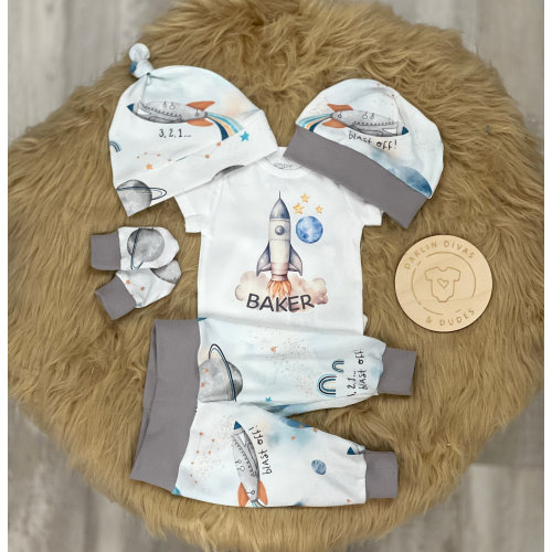 Space Rocket Baby Boy Coming Home Outfit, Personalized