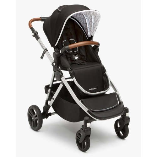 Mockingbird Single-to-Double Stroller | Black, Windowpane, Silver with Penny Leather