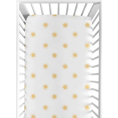 Sweet Jojo Designs White and Yellow Boho Sun Boy or Girl Fitted Crib Sheet Baby or Toddler Bed Nursery - Mustard Bohemian Celestial Sky Desert Sunshine Outdoors Nature Gender Neutral