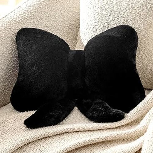 Bow Pillow Throw Pillows Butterfly Shaped Decorative Cute Pillows for Bed Sofa Cute Home Decor,Black 10 * 8inch
