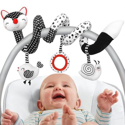 Car Seat Toys Baby Toys 0-3 Months Infant Toys Spiral Stroller Toys, Newborn Toys Black and White Baby Toys, High Contrast Baby Toys for Crib Mobile, Baby Toys Gift for 0 3 6 9 12 Months Girls Boys - Black & White