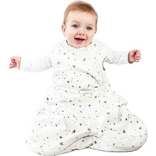 Woolino 4 Season Basic Baby Sleep Bag - Merino Wool and Organic Cotton - Two-Way Zipper Newborn Sleeping Sack - Infant Wearable Blanket - 0-6 Months - Stars
