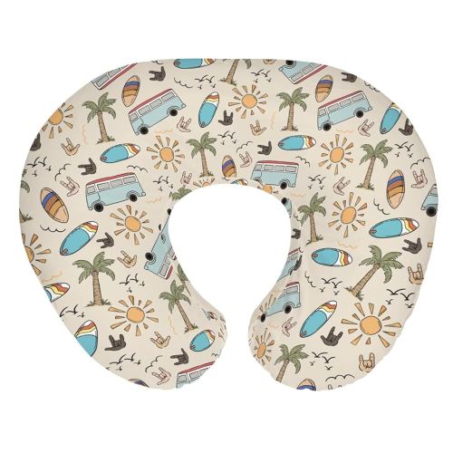 Neutral Beach Surfing Baby Nursing Pillow Covers for Boy Girl Surfboard Palm Tree Sun Bus Nursery Pillow Slipcovers for Breastfeeding Pillows Tropical Summer Soft Stretchy Cover for Newborn Infant