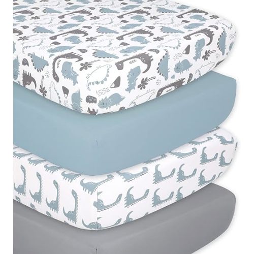 The Peanutshell 4-Pack Fitted Crib Sheet Set - Super Soft & Breathable Baby Boy Crib Sheets, Nursery Decor, Fit for Standard Crib Mattress Sheet - Dinosaur