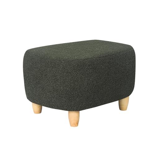 Adeco 20.47" Faux Fur Ottoman for Footrest, Modern Rectangle Teddy Velvet Small Footstool, Sherpa Step Stool Extra Seating with Non-Skid Wood Legs for Living Room, Couch, Entryway, Dark Green