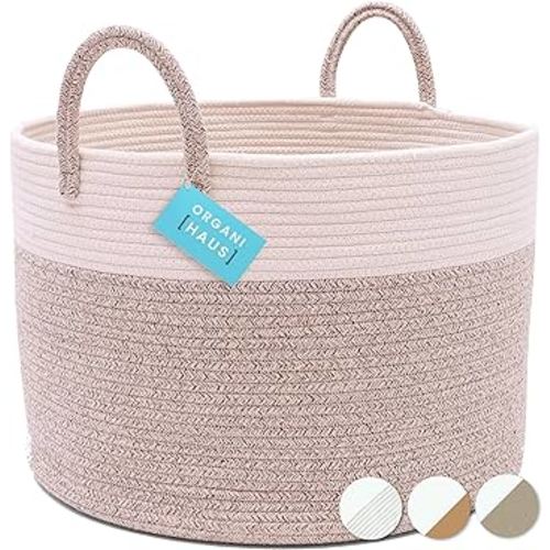 Laundry Basket: OrganiHaus Brown Towel Basket for Bathroom 20x13 | Large Toy Basket for Storage for Kids | Large Blanket Basket for Living Room | Round Laundry Basket & Blanket Bin | Large Woven Basket for Storage