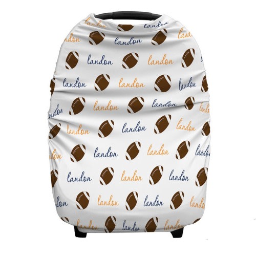Football car seat canopy cover, boy football custom infant car seat cover, boy personalized baby name carseat cover, nursing privacy cover