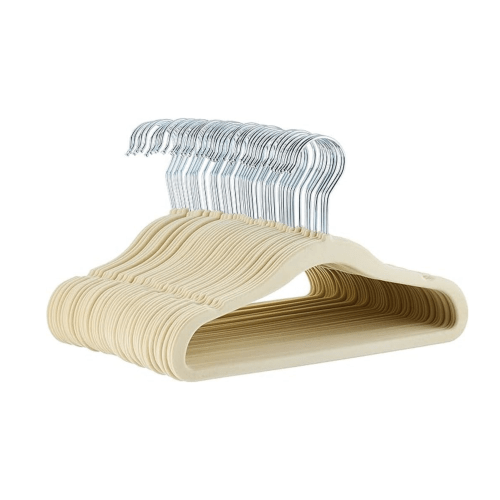 Amazon Basics Kids Velvet Clothes Hangers - Beige, 50-Pack