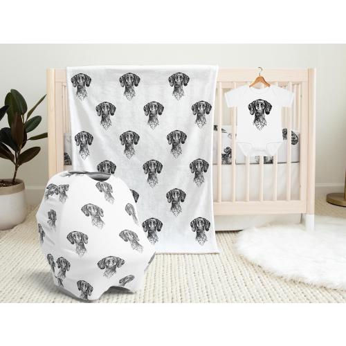 German Shorthaired Pointer Baby Blanket, GSP Baby Shower Gift, Baby Car Seat Cover, Dog Swaddle Blanket, Crib Sheet, Baby Bib, Knotted Hat