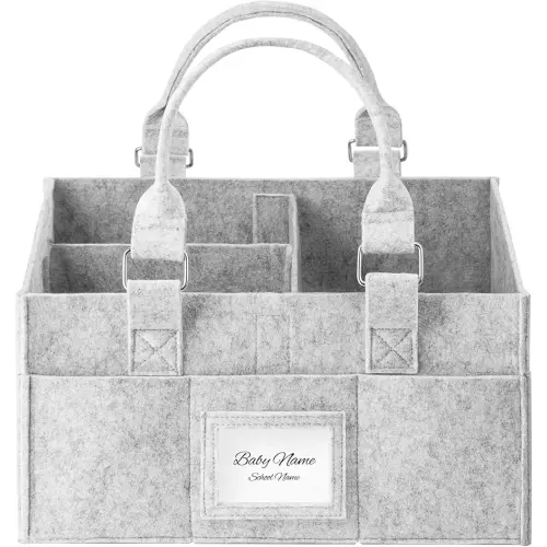 Diaper Caddy Organizer, Newborn Essetials Must Haves, Baby Registry Search and Other Baby Stuff, Collapsible Baby Basket with Handle and a Photo Frame, Grey, 11.8 x 6.3 x 9.0 inch