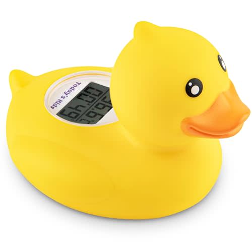 Todays Kids Duck Baby Bath Thermometer & Clock - Fahrenheit & Celsius Baby Bath Thermometer, Baby Thermometer for Baby Essentials - Room & Water Thermometer - Soft Material Baby Bath Products