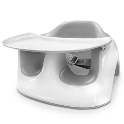 Bumbo Floor Seat Lite Combo – Portable Baby Booster Chair With Tray, Floor Seat For Feeding And Playtime, Extra Legroom For Bigger Babies, Cool Grey