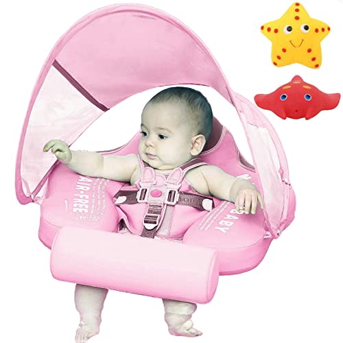 Mambobaby Float with Canopy Size Improved Non Inflatable Infant Baby Pool Float Smart Mambo Float Swim Trainer Add Tail Baby Swim Float Mambo Baby Float Solid Air Free Water Waist Swimming Ring