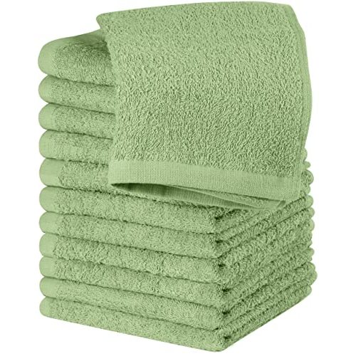 Utopia Towels 12 Pack Cotton Washcloths Set, 100% Ring Spun Cotton, Premium Flannel Face Cloths, Highly Absorbent and Soft Feel Fingertip Towels, Sage Green