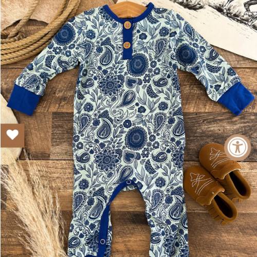 Blue Paisley Button Romper