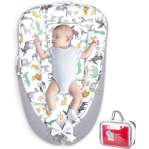 Baby Nest - Baby Lounger for Newborn Pillow, Breathable & Soft 100% Cotton Waffle Cover Co Sleeping for Baby 0-24 Months,Portable Infant Lounger Babies, Baby Floor Seat for Home and Travel