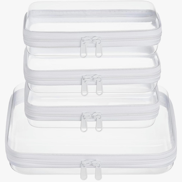 4 pcs Clear Zipper Pouches,Hard Shell Zipper Case, Toiletry Bag for Travel, CLear Diaper Bag, Toiletry Pouch, Travel Organizer, Cosmetic Bag,Toy Storage Bins (M+3S)