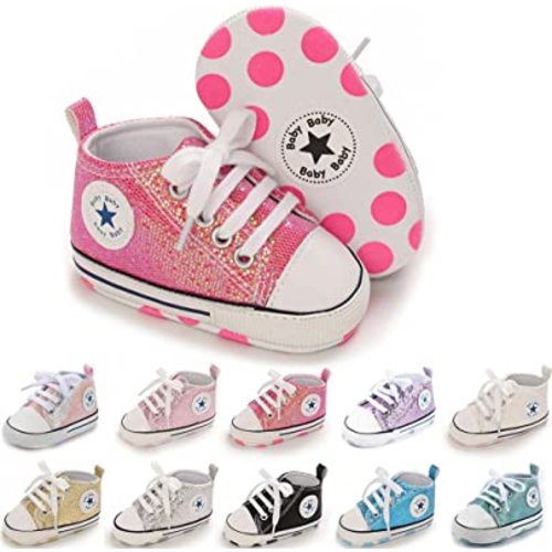 Meckior Baby Girls Boys Canvas Sneakers Soft Sole High-Top Ankle Infant First Walkers Crib Shoes