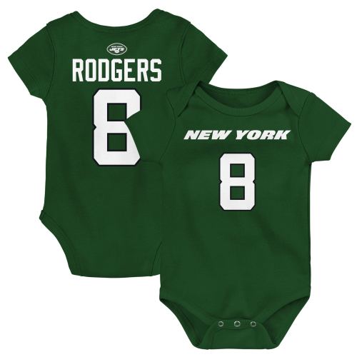 Infant New York Jets Aaron Rodgers Green Player Name & Number Bodysuit