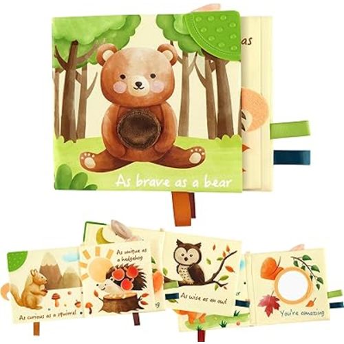 WERNNSAI Soft Baby Book with Touch and Feel Pages Crinkle Book 0-6 Months Sensory Cloth Book with Textured Animals, Mirror & Crinkle Paper Infants Toys