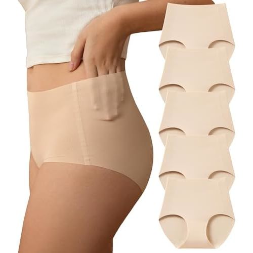 SHARICCA Seamless High Waisted Underwear for Women No Show Full Coverage Panties Nuage Microfiber Briefs Pack