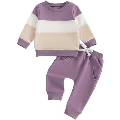 Fernvia Toddler Baby Girl Clothes 3 6 9 12 18 24 Months Fall Outfits Solid Long Sleeve Sweatshirt Tops + Pants Set