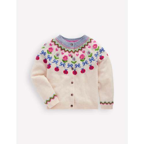 Edie Fair Isle Cardigan-Ecru Marl Flowers