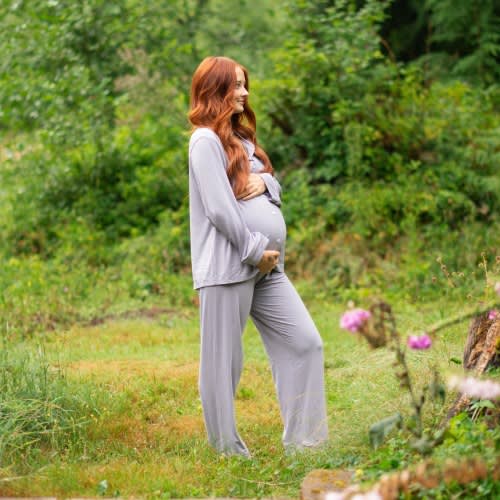 Women's Long Sleeve Pajama Set in Haze with Cloud Trim