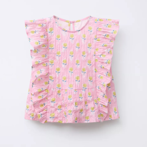 FLORAL PRINT RUFFLED TOP - Pink | ZARA United States