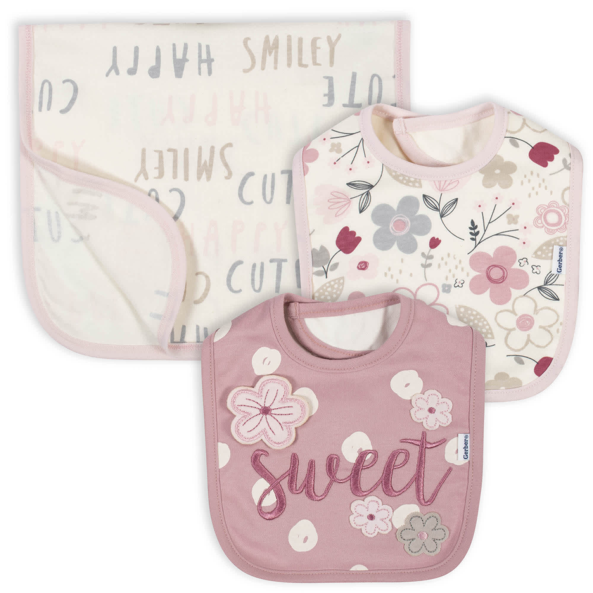 Gerber Organic Bib and Burp Set - Pink, One size, 3