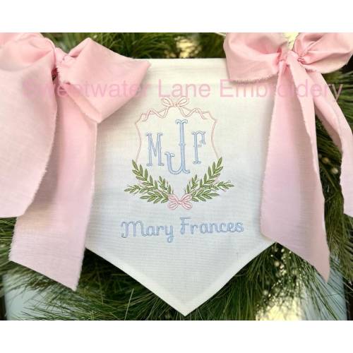 Custom Baby Banner Floral Crest Welcome Banner, Hospital Door or Crib with Fabric Bows and Birth Stats Card