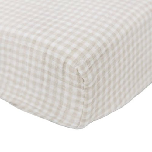 Cotton Muslin Changing Pad Cover - Tan Gingham