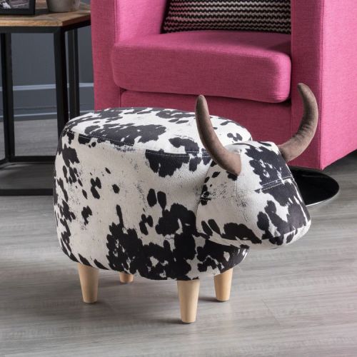 Bessie Cow Ottoman Black and White - Christopher Knight Home: Velvet Upholstered, Rubberwood Legs