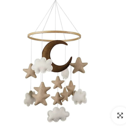 Boho Handmade Brown Moon, Cloud, and Stars Nursery Mobile