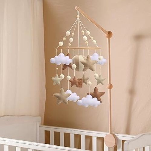 Hot Air Balloon Mobile for Crib - A Gender Neutral Baby Mobile with Clouds and Stars in Soft Shades to go with Neutral Nursery Decor