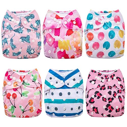 Anmababy 6 Reusable Pocket Cloth Diapers +6 Bamboo Inserts and 1 Dry/Wet Bag. - 6 Pack-gril-1