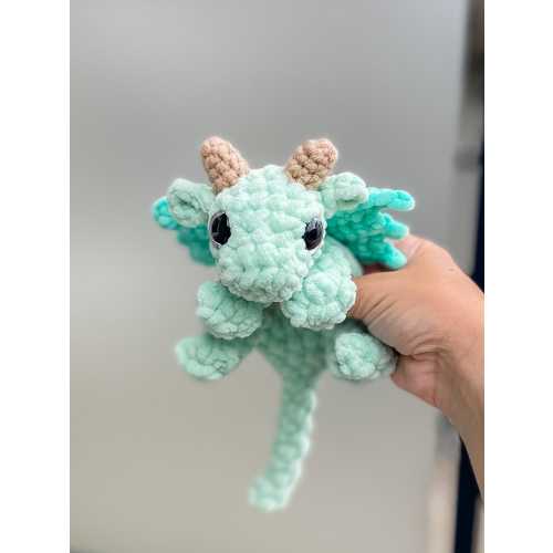One crochet small baby dragon plushie, handmade stuffie, personalised colours, amigurumi toy made with plush chenille yarn, unstuffed body